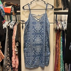 Flying tomato brand mini dress denim look soft fabric sz m